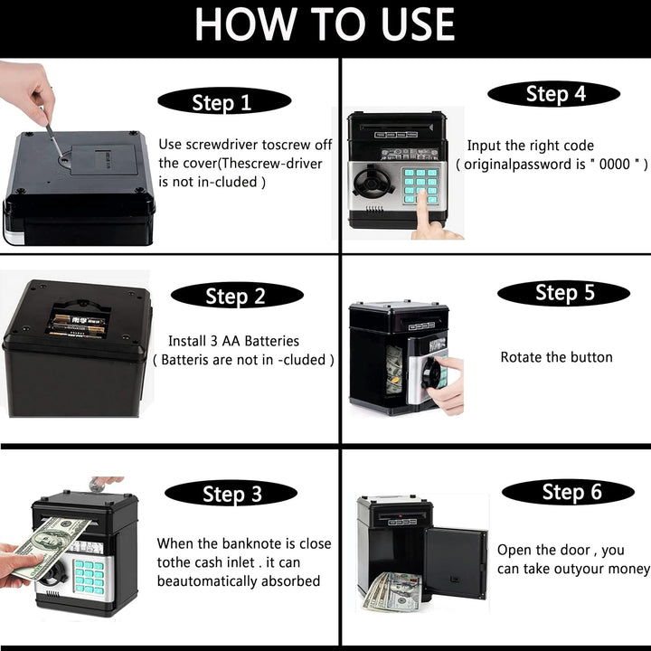 Elektronische Sparschwein Bargeld Münze Dose Geldspind Auto Einfügen Rechnungen Safe Box Passwort AT