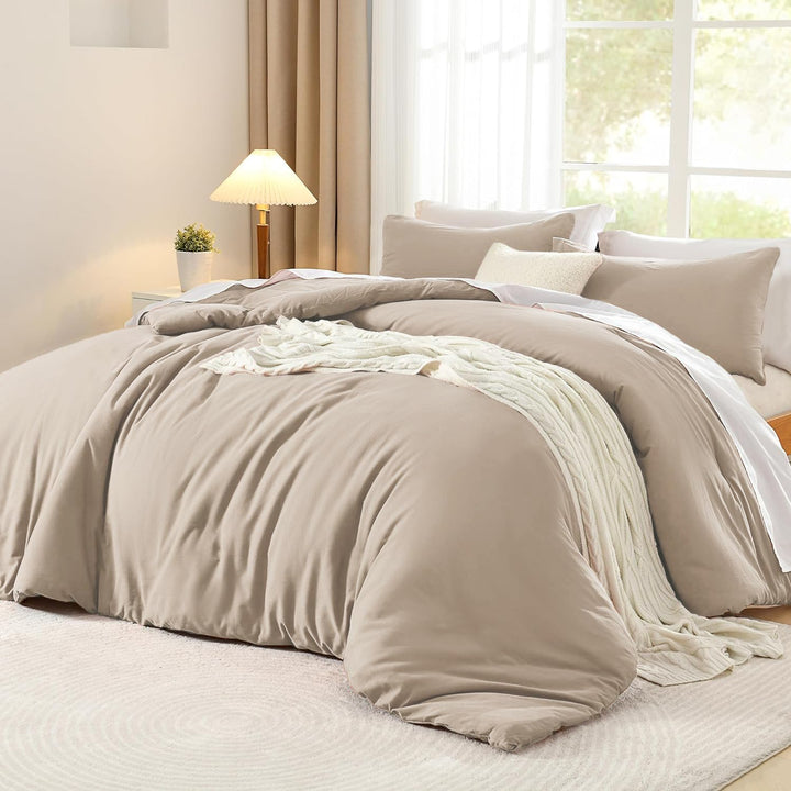 Luofanfei Beige Bettwäsche 135x200 Baumwolle Einfarbig Muster Premium Renforce Uni Bettbezug 135x200