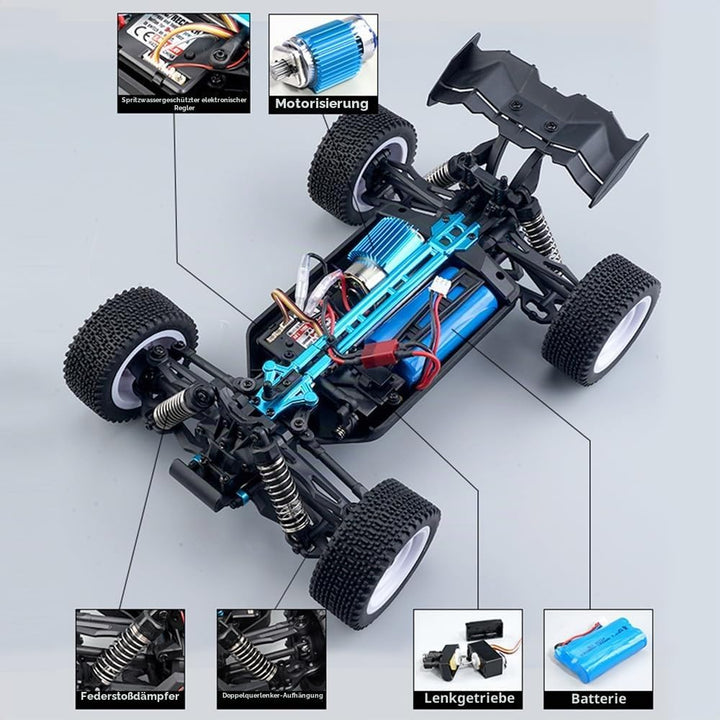 X-Verse 16201 Ferngesteuertes Auto, 2.4GHz 1:16 4WD Wasserdichtes RC Autos Kohlebürste Motor, 50KM/H
