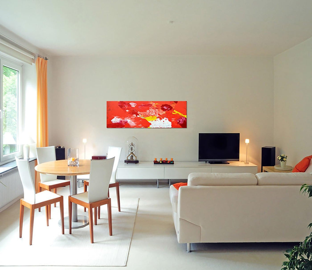 Paul Sinus Art Panoramabild auf Leinwand und Keilrahmen 150x50cm Malerei Kunst abstrakt orange gelb
