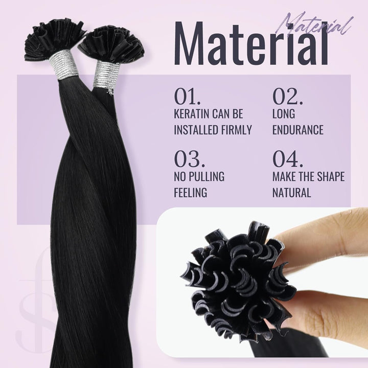 Fshine U Tip Bondings Extensions Echthaar 40cm Tiefschwarz U Tip Haar 1g Pro Strähne Keratin Bonding