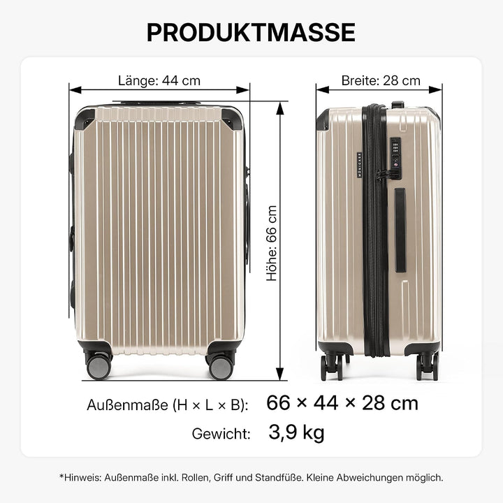 M816 TSA-Schloss Koffer Reisekoffer Trolley Kofferset Hardschale Boardcase (Champagner, Mittler Koff