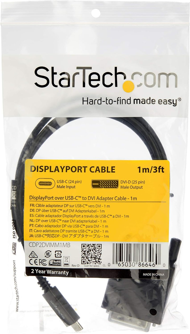 StarTech.com USB-C auf DVI Adapterkabel - USB Typ-C auf DVI Konverter / Adapter - 1m - 1920x1200, 1m