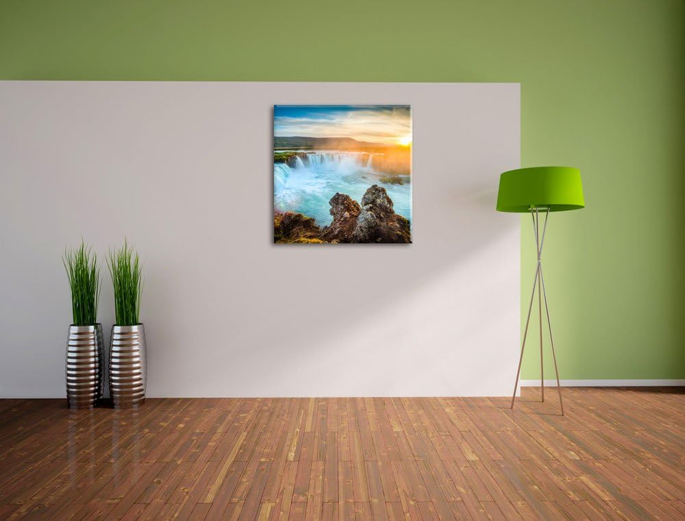 Pixxprint Wasserfall als Leinwandbild Quadratisch | Grösse: 70x70 | Wandbild| Kunstdruck | fertig be