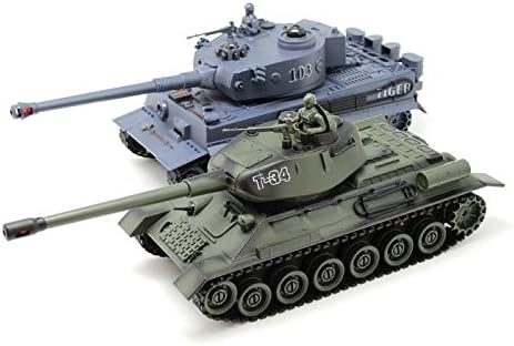 s-idee® 01919 2 x Battle Panzer 1:28 German Tiger T-34 mit integriertem Infrarot Kampfsystem 2.4 Ghz