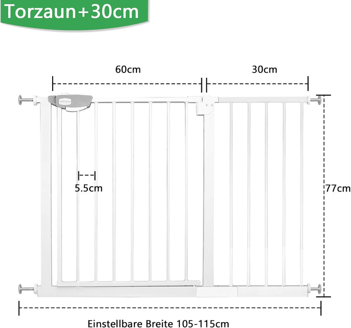 YUENFONG Türschutzgitter Treppenschutzgitter ohne Bohren, 105-115 cm breit Treppengitter Baby Auto-C
