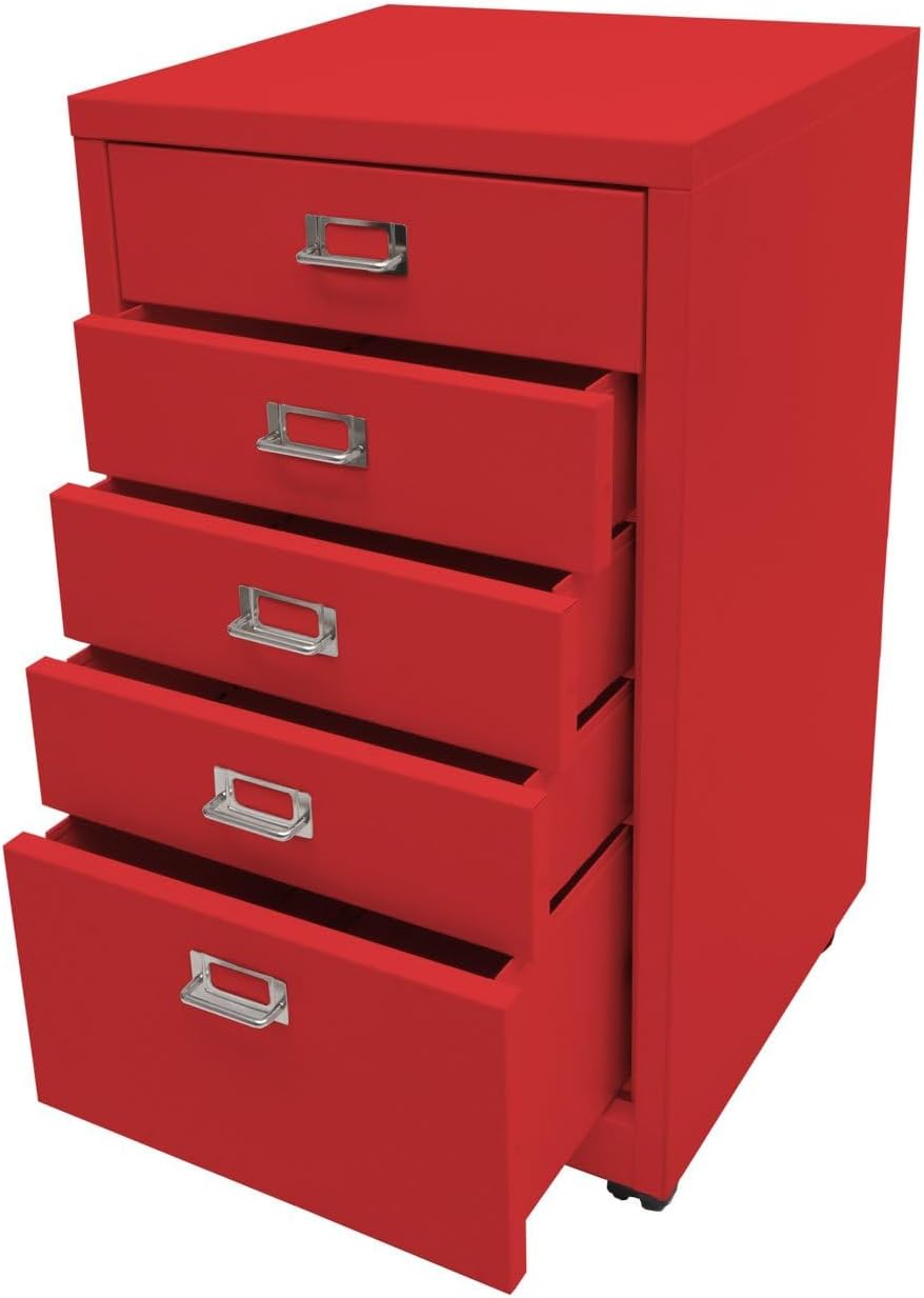 PROREGAL Rollcontainer HxBxT 75x40x41cm Metall 5 Schubladen Rot Schubladenschrank Stahlschrank Akten