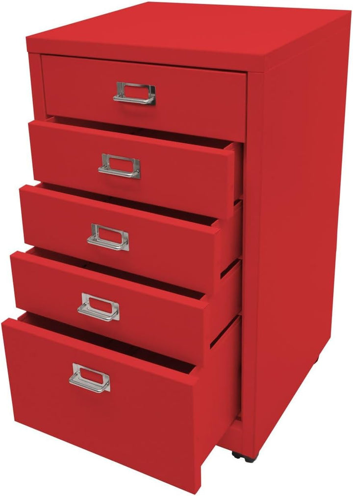 PROREGAL Rollcontainer HxBxT 75x40x41cm Metall 5 Schubladen Rot Schubladenschrank Stahlschrank Akten