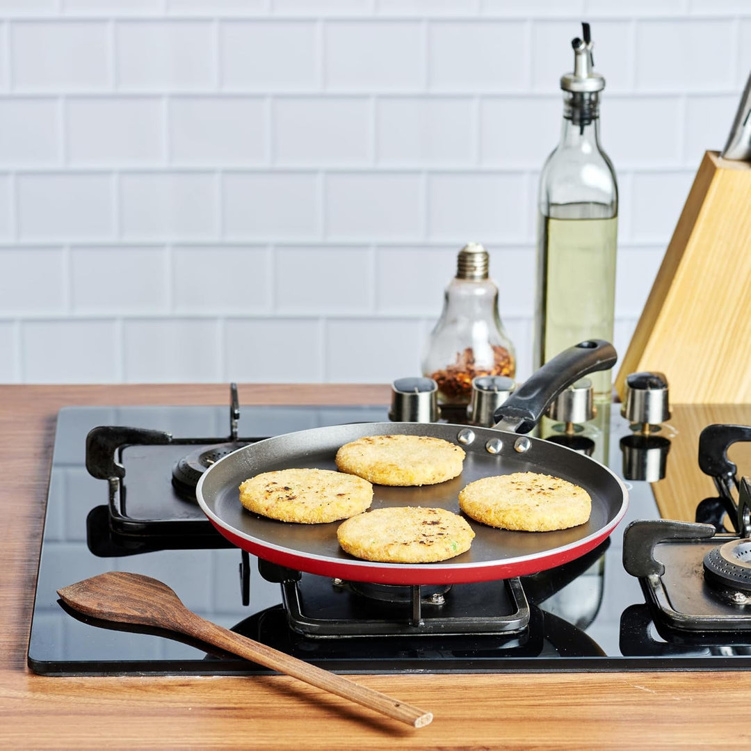 Vinod Cookware Zest Dosa Tawa Dosa Antihaftbeschichtung, Induktionsgeeignet, 25 cm, Rot / Schwarz 25
