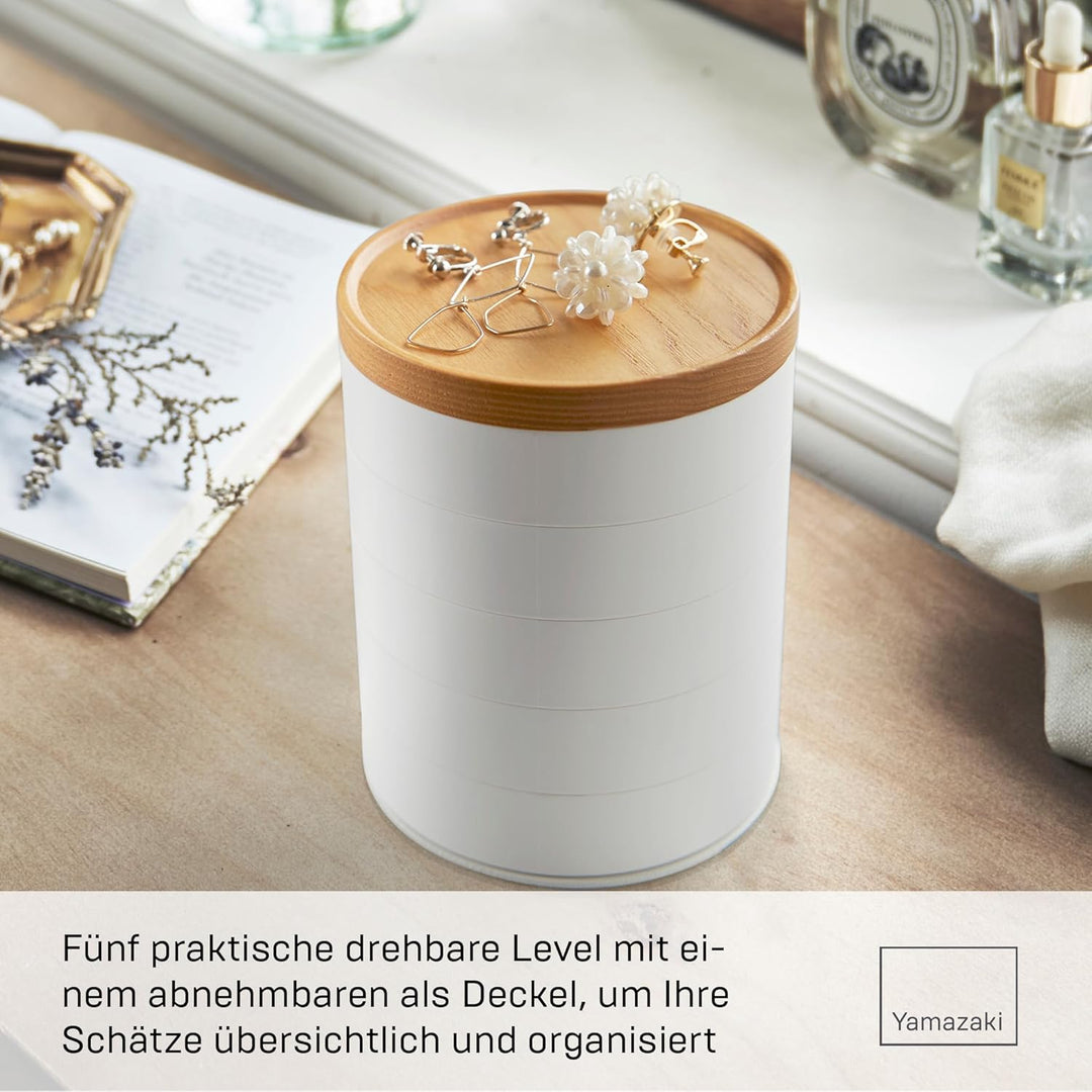 Yamazaki 5312 TOSCA Schmuckdose mit 5 Ebenen, weiss, Holz/Stahl/ABS Harz, Minimalistisches Design Ei