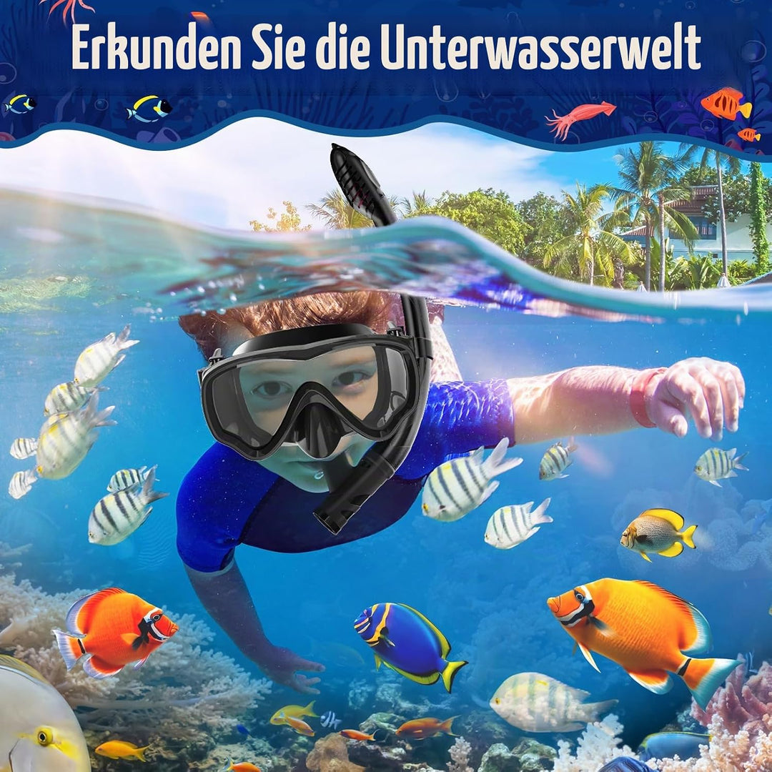 UPhitnis Schnorchelset Kinder - Taucherbrille Anti-Fog und Trocken Schnorchel - Anti-Leck Tauchmaske