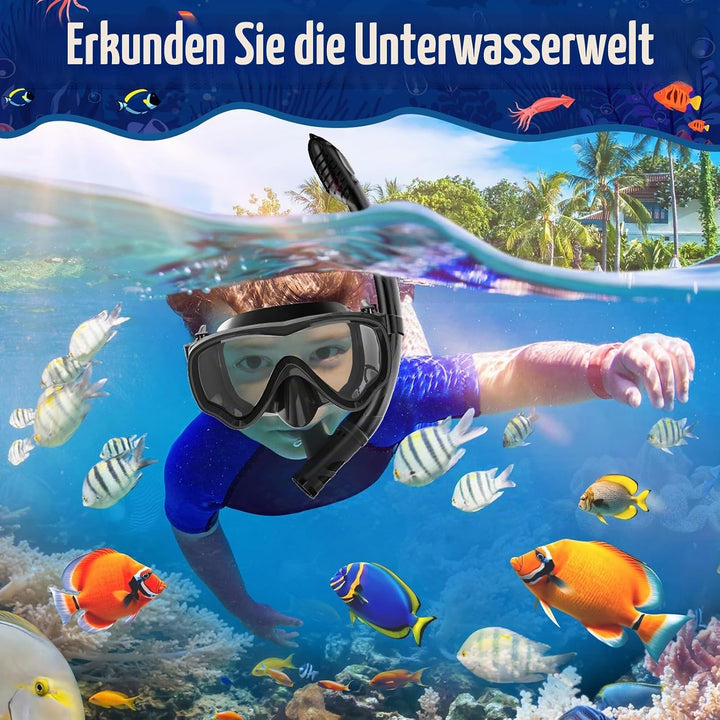 UPhitnis Schnorchelset Kinder - Taucherbrille Anti-Fog und Trocken Schnorchel - Anti-Leck Tauchmaske