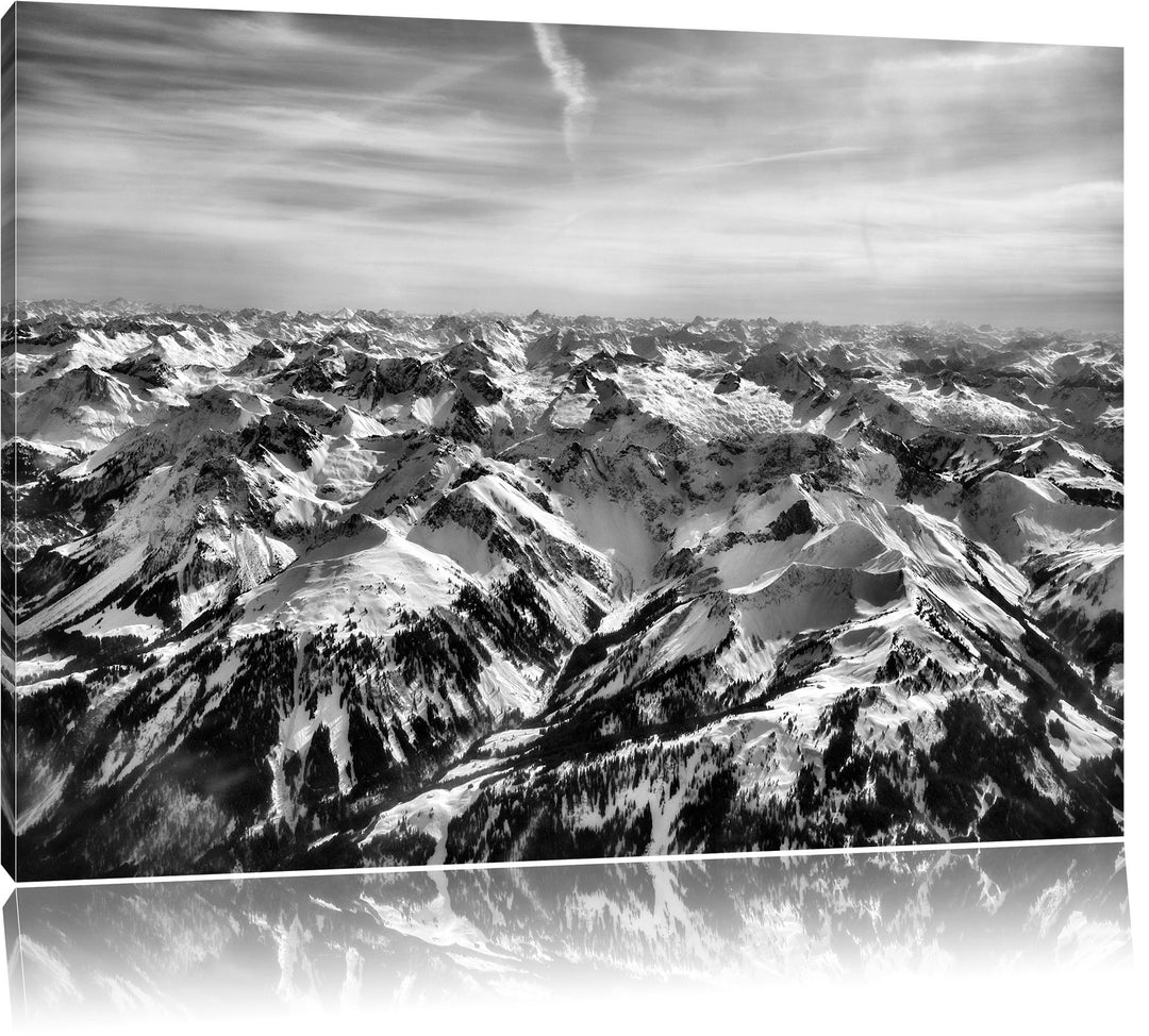 Monocrome, Alpen, Format: 100x70 auf Leinwand, XXL riesige Bilder fertig gerahmt mit Keilrahmen, Kun