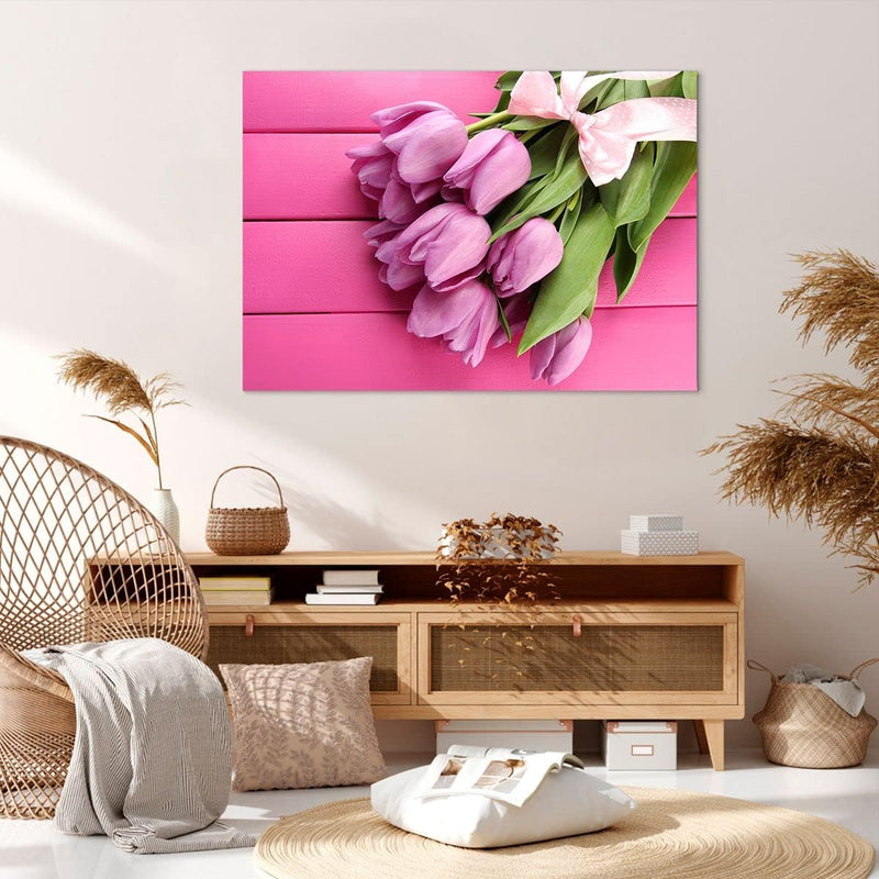 Bilder auf Leinwand 100x70cm Leinwandbild Tulpen Blumenstrauss Garten Gross Wanddeko Bild Schlafzimm