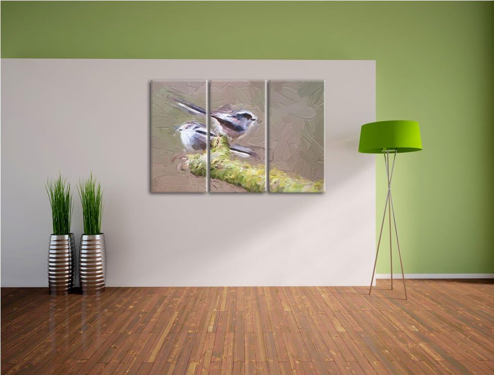 zwei Schwanzmeisen auf einem Ast NewArt 3-Teiler Leinwandbild 120x80 Bild auf Leinwand, XXL riesige