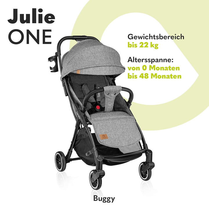 LIONELO Julie One Buggy Kinderwagen bis 22 kg, verstellbare Rückenlehne und Fussstütze, Moskitonetz,