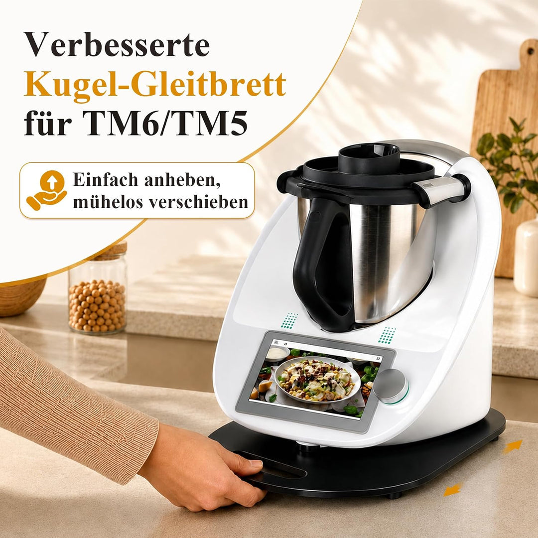 Verbesserte Kugel-Gleitbrett für Thermomix TM6/TM5 Zubehör, leichtgängiges Rollbrett Slider, schwarz