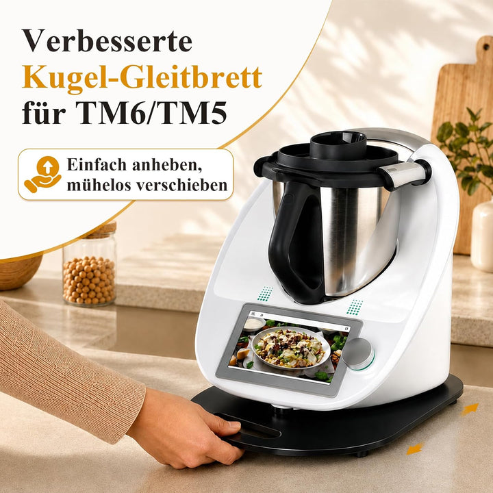 Verbesserte Kugel-Gleitbrett für Thermomix TM6/TM5 Zubehör, leichtgängiges Rollbrett Slider, schwarz