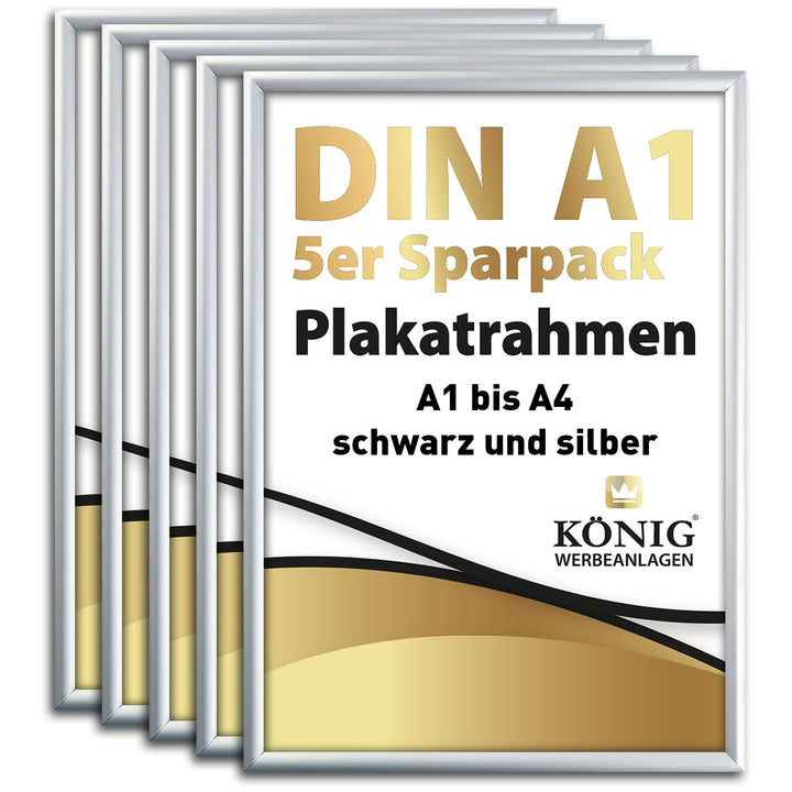 5 Plakatrahmen DIN A1 | 25mm Aluminium Profil, Silber | inkl. entspiegelter Schutzscheibe | Alu Klap