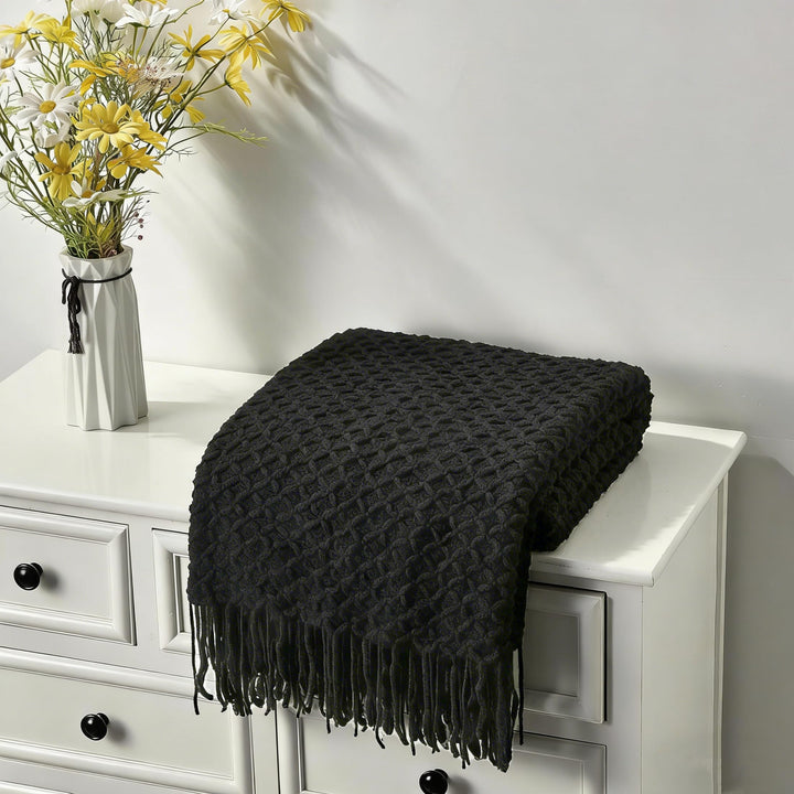 CREVENT Boho-Strickdecke im Landhausstil für Couch, Sofa, Sessel, Bett und Wohnkultur – weich, warm,