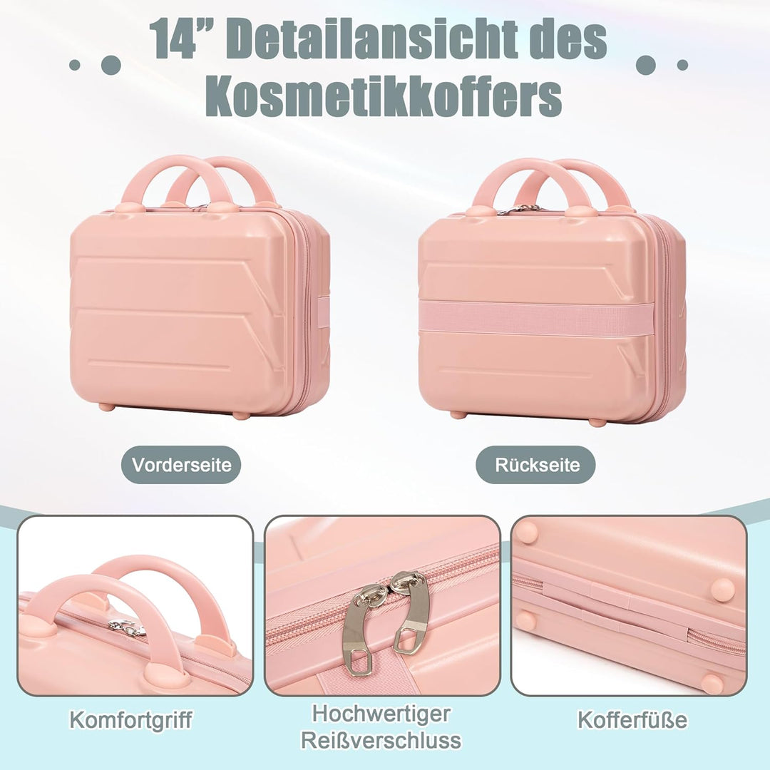 Hartschalen-Koffer Trolley Handgepäck Rollkoffer, Reisekoffer Set mit 4 Rollen, 2er Gepäckset Pink P