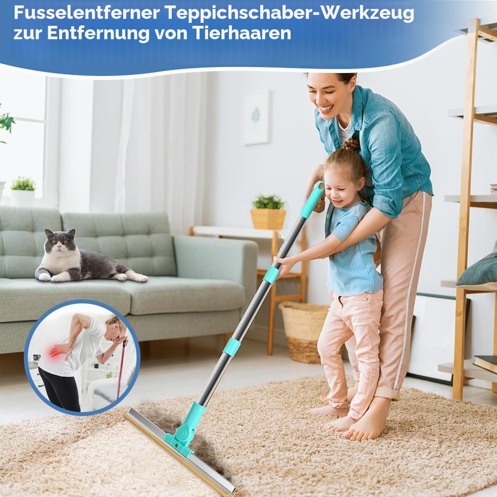 flintronic Tierhaarentferner, Teppichbürste mit 50.5-134cm Verstellbarem Griff, Fusselentferner für