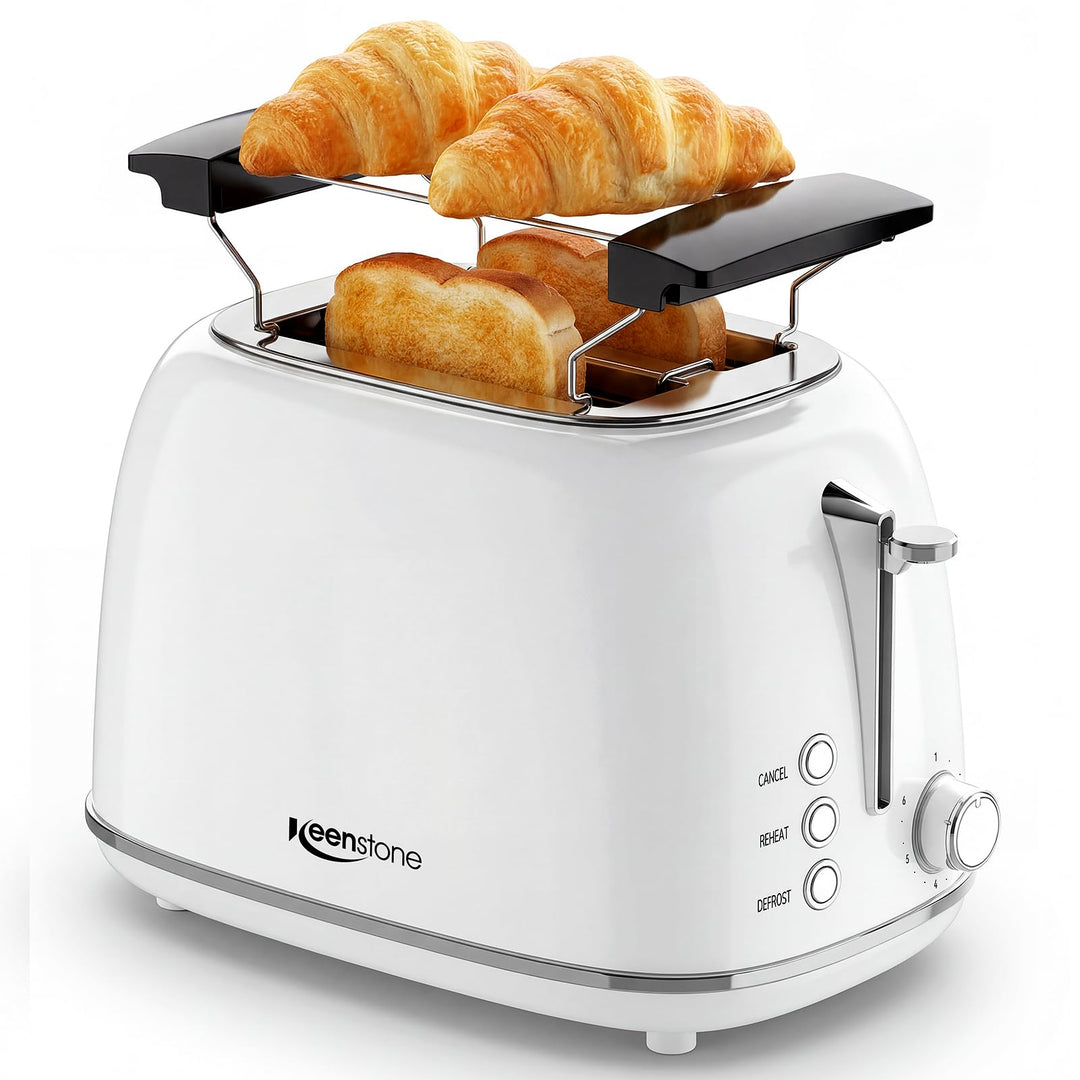 Keenstone Toaster 2 Scheiben, Retro Edelstahl Toaster mit breitem Schlitz, 6 Bräunungsstufen, mit Wa