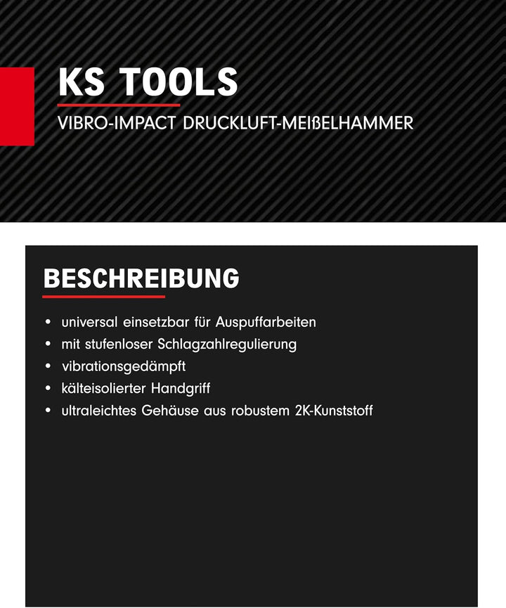 KS Tools Druckluft-Meisselhammer 515.3881 I Druckluftmeissel-Hammer mit stufenloser Schlagzahlreguli