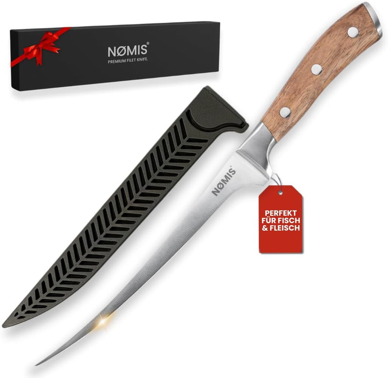 NØMIS Premium Filetiermesser Fisch | Filitiermesser scharf Fisch | Fischmesser | 18,5 cm Klinge aus