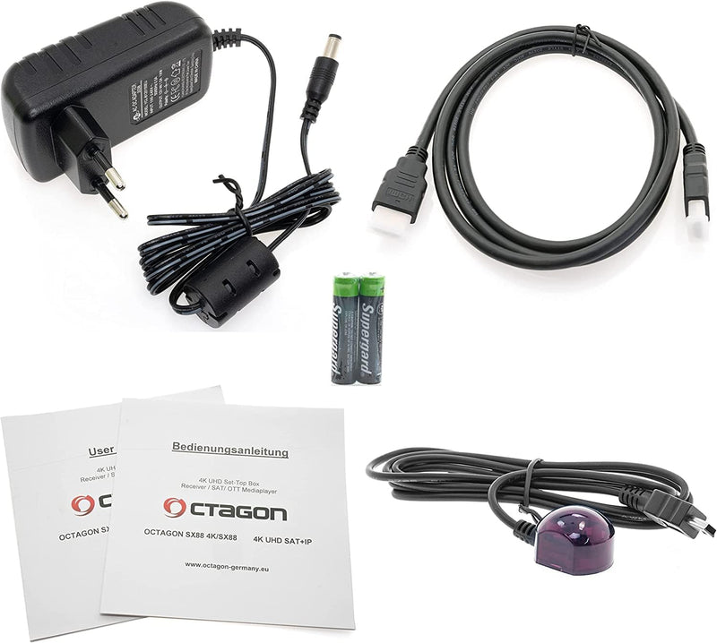 Octagon SX88 V2 (Version 2) 4K Sat Receiver + HM-SAT HDMI Kabel, Smart TV Streaming Box, 2 Betriebss