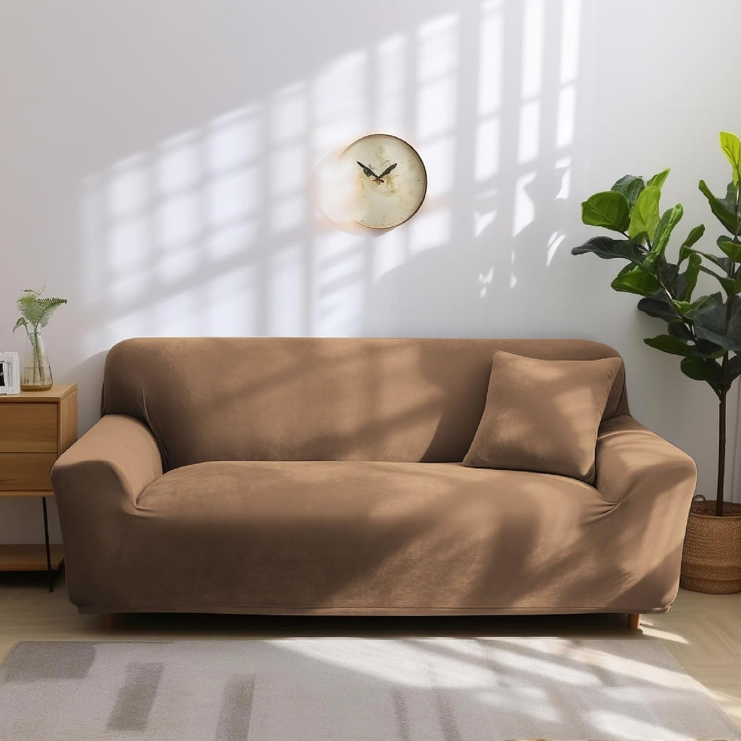 NAKIHOUSE Dicke Samt Sofa Überwürfe Sofabezug mit einem Kissenbezug, Superweicher Elastische Sofa Ab