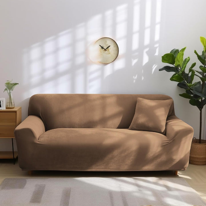 NAKIHOUSE Dicke Samt Sofa Überwürfe Sofabezug mit einem Kissenbezug, Superweicher Elastische Sofa Ab