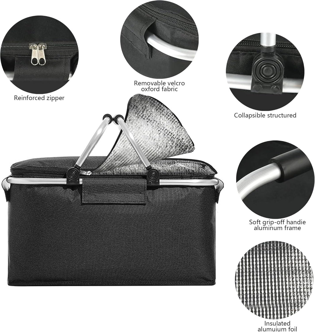 JXCTNNU Picknickkorb 25L Einkaufskorb Faltbar Gross Picknickkorb Kühlkorb Einkaufskorb mit Deckel Tr