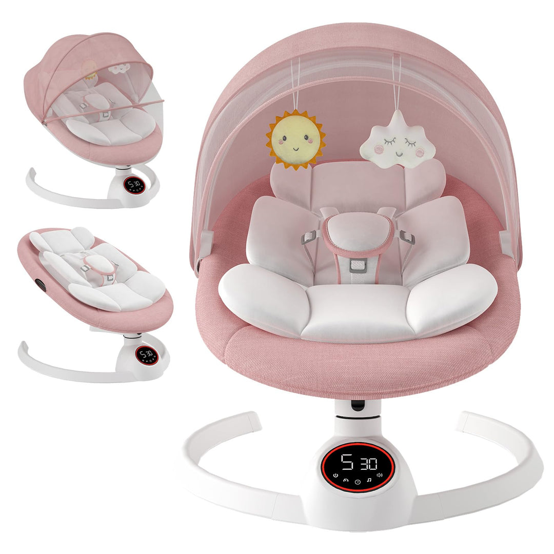 Babywippe Elektrisch Neugeborene bis 9 kg, Klappbar Bluetooth Babyschaukel Elektrisch mit 5 Schwingg