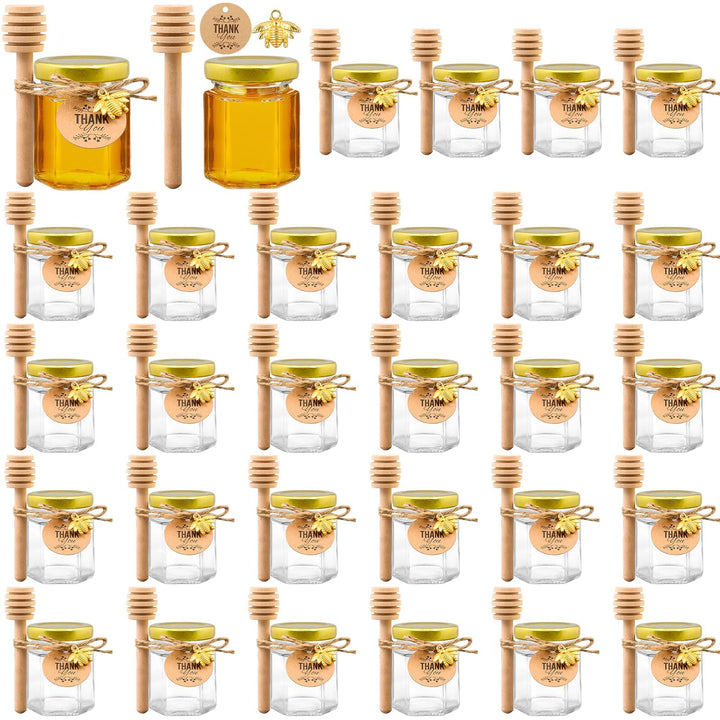 50 Stück Kleine Honiggläser 45ml, Mini Leer Marmeladengläser mit Deckel Honigglas mit Honiglöffel, B
