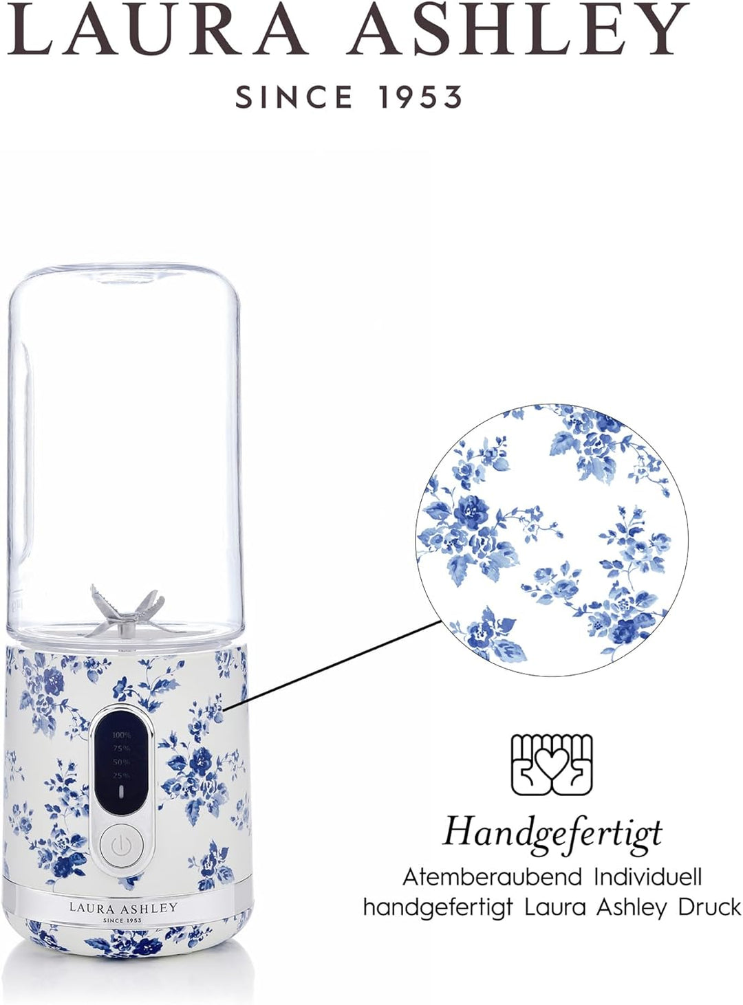 Laura Ashley Portable Blender Smoothie Maker to Go mit China Rose Design und 450 ml Flasche von VQ –