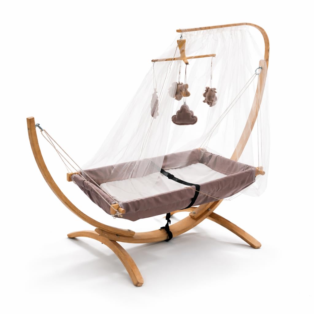 Kinder-Hängematte mit Holzgestell – Ergonomische 66×150 cm Hängeliege für Kinder 3–5 Jahre I Sanftes