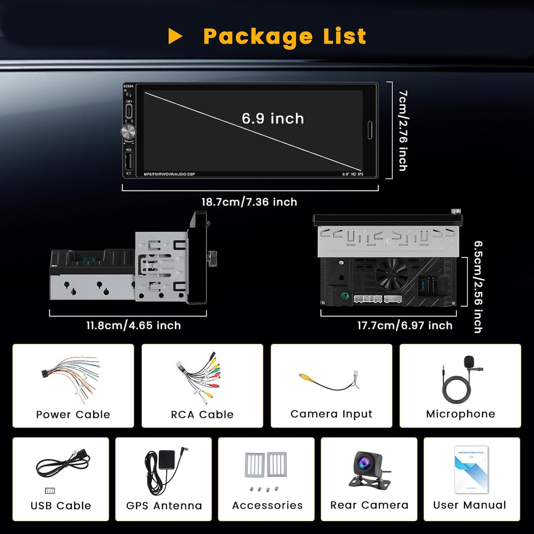 Hikity 1 din Android 15 [2+64G] Autoradio mit Knöpfe Wireless CarPlay Android Auto Mirror Link, 6.9"
