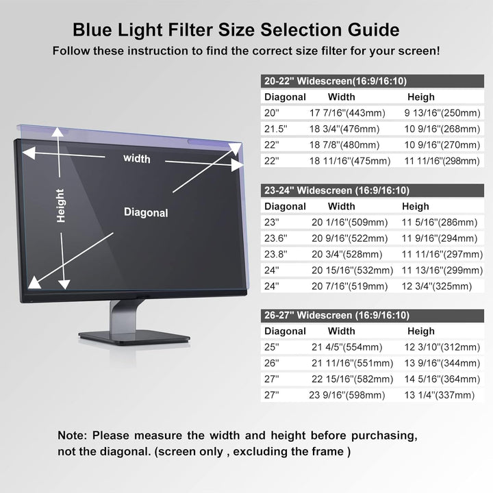 Anti-Blaulicht-Bildschirmfilter für 66 - 68.6 cm (26 - 27 Zoll), Universal-Breitbild-Desktop-PC, Ant