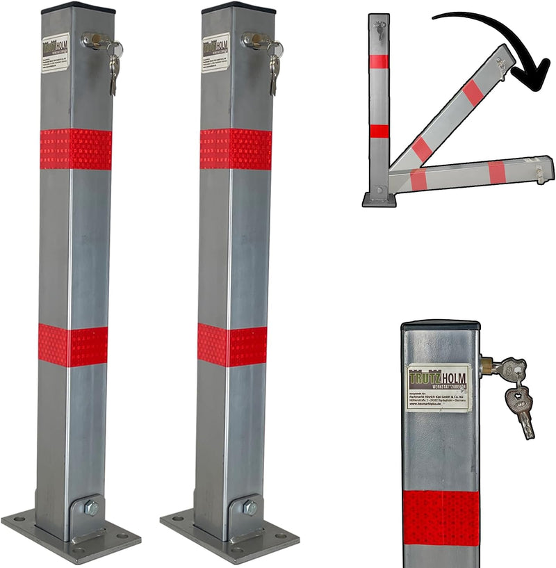 2x TrutzHolm® Absperrpfosten eckig Parkplatzsperre Sperrpfosten klappbar Standfuss Poller Pfosten Si