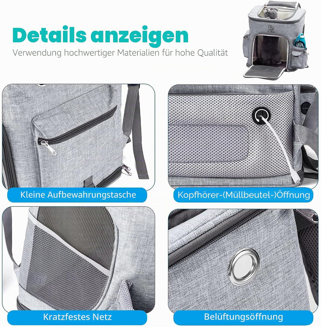 PETCUTE Hunderucksack,Faltbarer Katzenrucksack für Katzen und Hunde mit Abnehmbare Matte,Atmungsakti