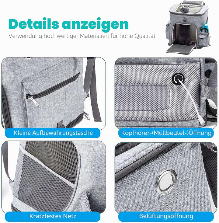 PETCUTE Hunderucksack,Faltbarer Katzenrucksack für Katzen und Hunde mit Abnehmbare Matte,Atmungsakti