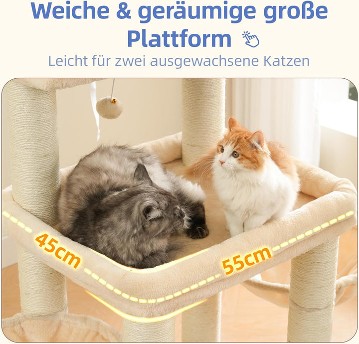 Hey-brother Kratzbaum, Stabil Katzenbaum für grosse Katzen und Maine Coons, mit 9 cm dicken Sisal-Kr