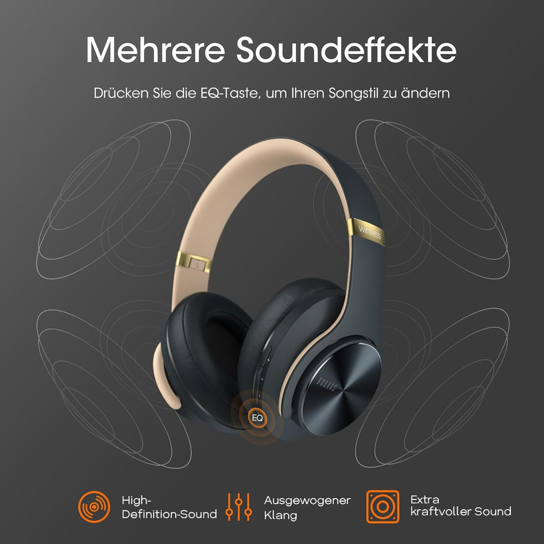 DOQAUS Bluetooth Kopfhörer Over Ear, [Bis zu 52 Std] Kabellose Kopfhörer mit 3 EQ-Modi, HiFi Stereo