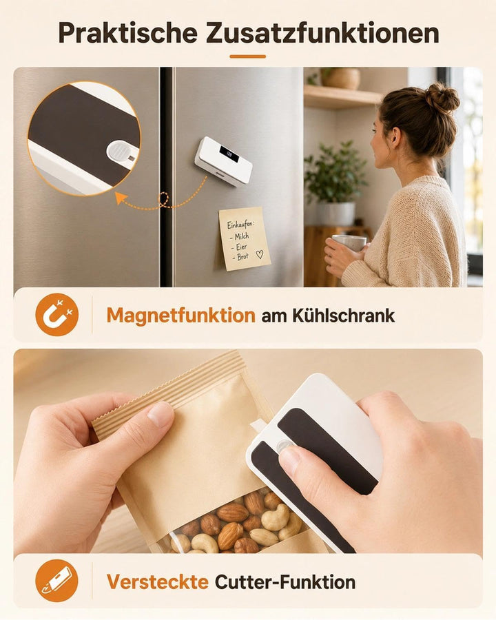 Pro Mini-Folienschweissgerät 8-Stufen,Upgraded Tragbarer Bag Sealer mit LED-Countdown, Integriertem