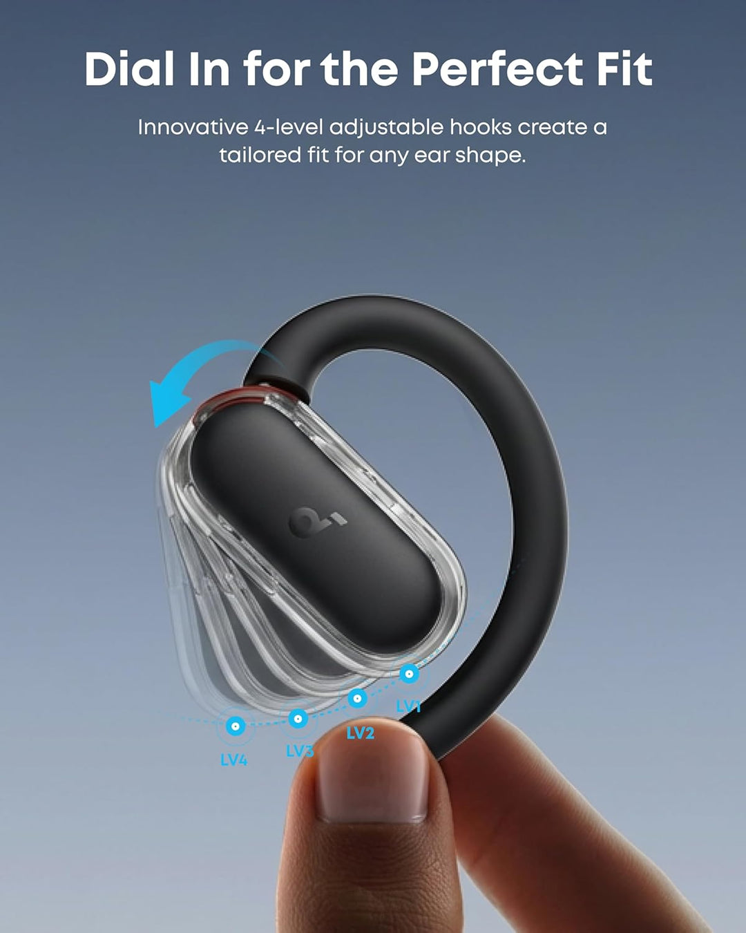 soundcore V40i by Anker, Open-Ear Kopfhörer, transparentes Case ohne Deckel, 4 einstellbare Position
