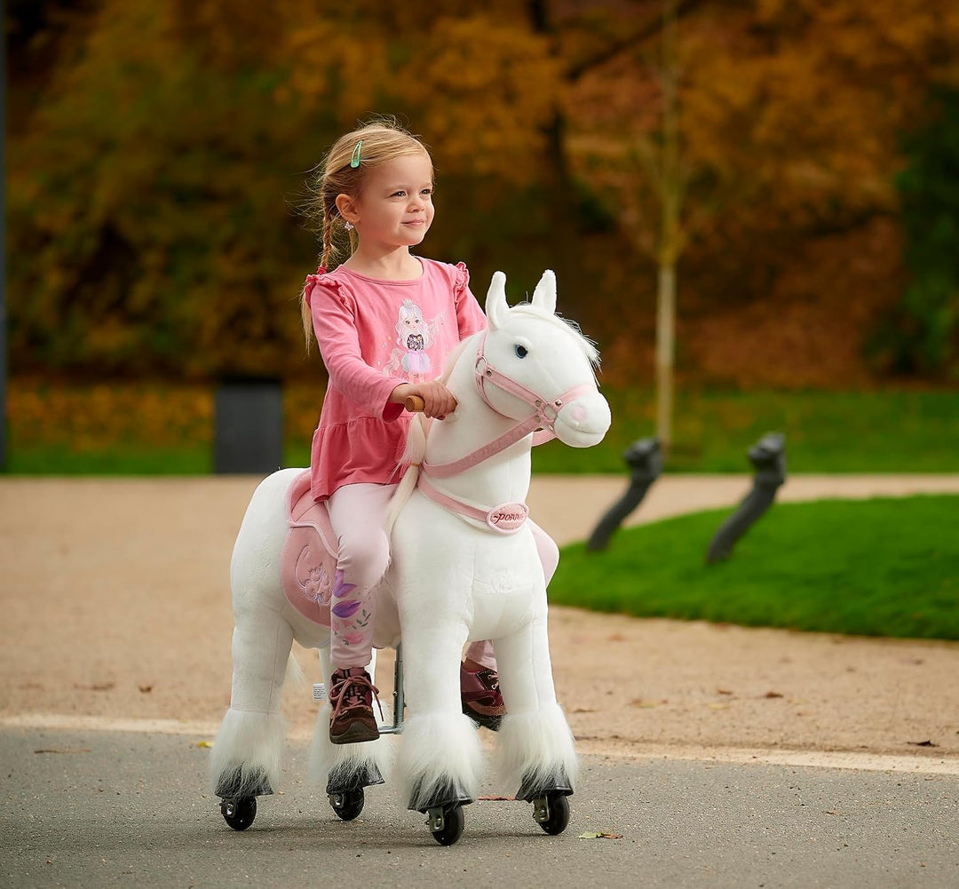 PONNIE Reitpferd mit Rollen Tiara S für Kinder 3-6 Jahre, 30 kg – Plüsch Spielpferd zum Reiten ohne