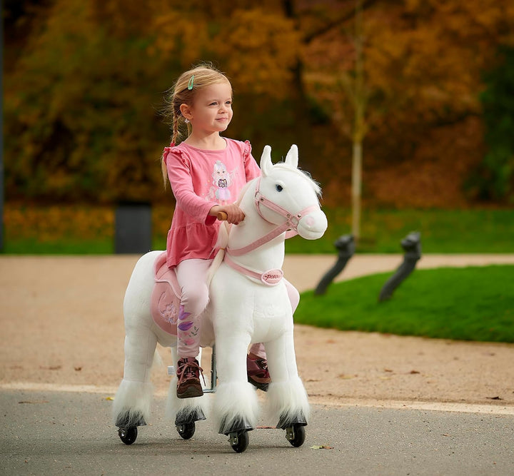 PONNIE Reitpferd mit Rollen Tiara S für Kinder 3-6 Jahre, 30 kg – Plüsch Spielpferd zum Reiten ohne