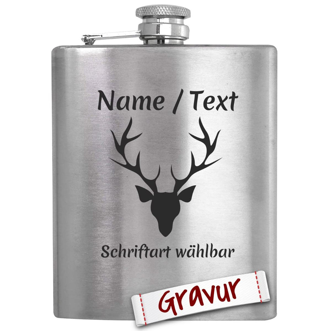 Jäger Geschenk Flachmann mit Gravur/Spruch personalisiert, Jagd Geschenke für Männer/Papa/Opa/Eheman