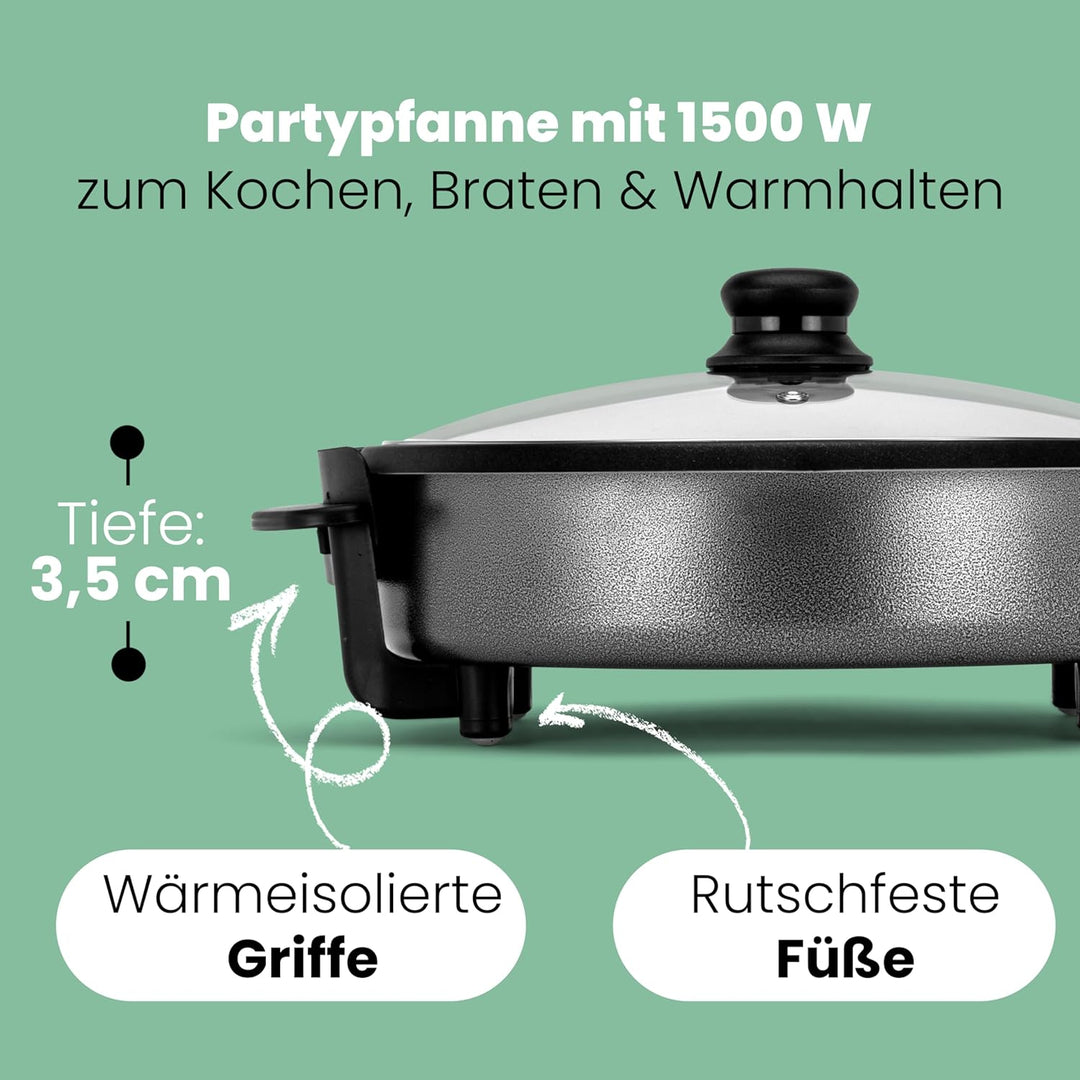Clatronic® Partypfanne | Multifunktionspfanne zum Kochen, Braten, Dünsten und Warmhalten | Antihaftb